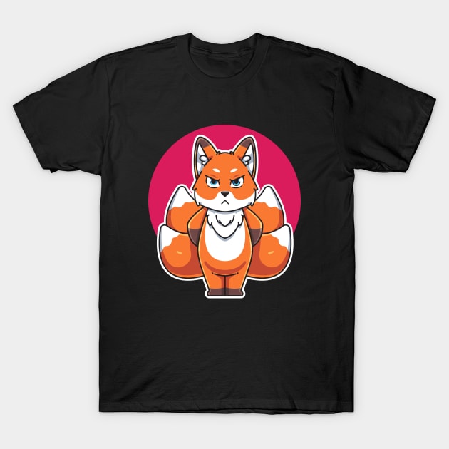 a cute Kitsune chibi cartoon illustration vector T-Shirt by Dmonte